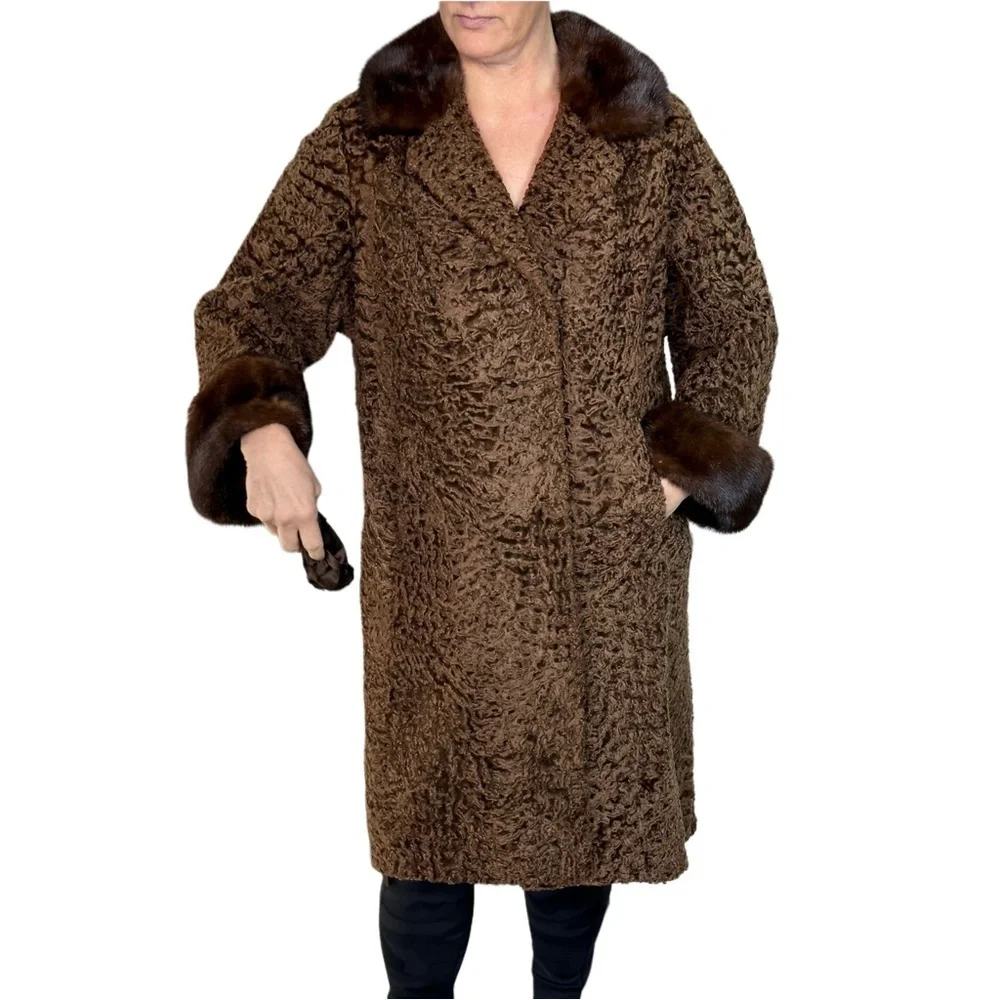 MINK LAMB PERSION CURLY 50's mink cuffs and collar & belt fancy lining no tags